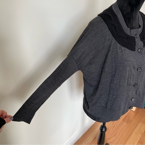 Piazza Sempione Gray Wool Button Front Wool Black Knit Neck Detail Cardigan 42 - Picture 6 of 11